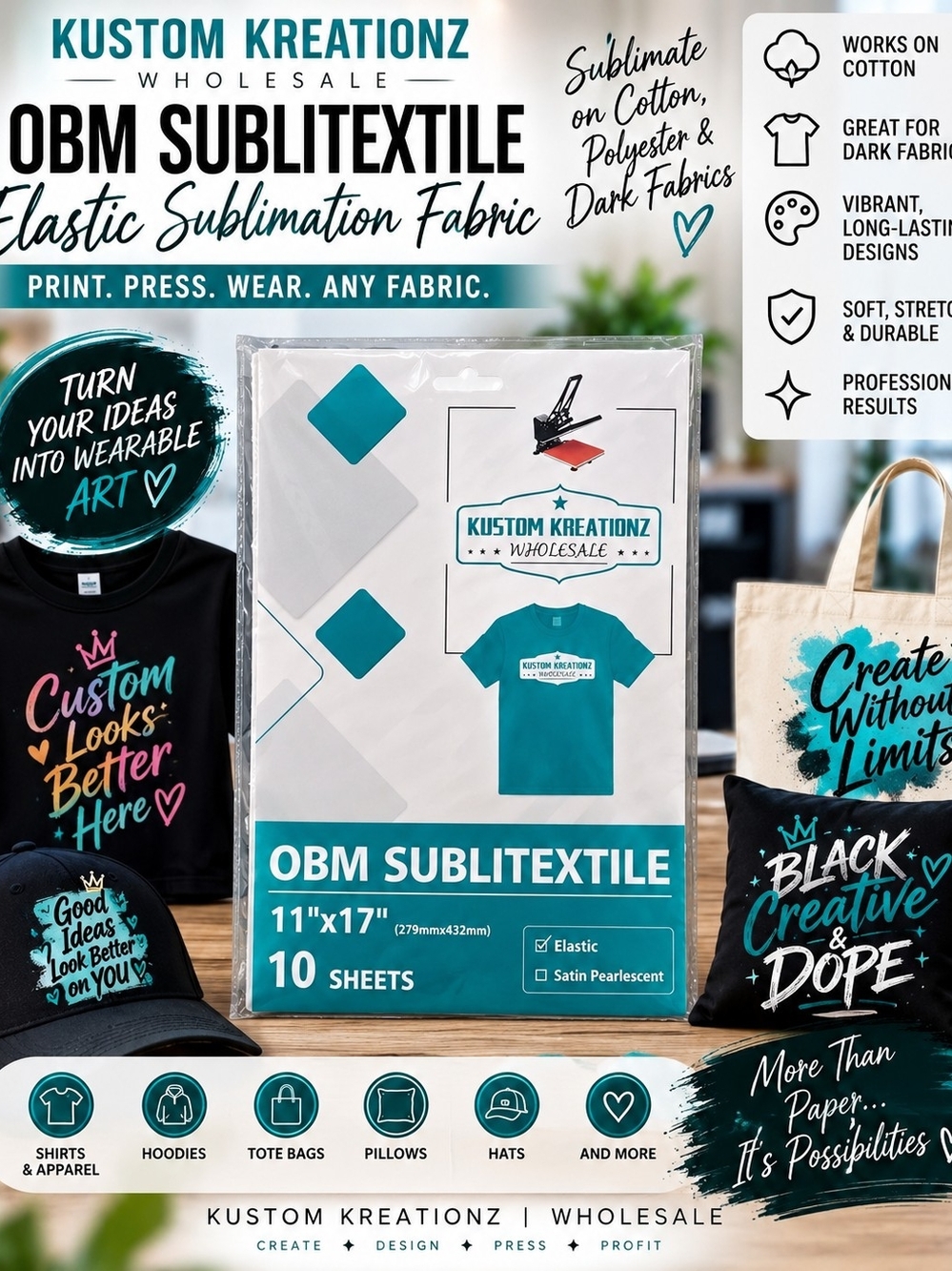 Kustom Kreationz OBM Sublitextile Elastic Sublimation Fabric - Teal